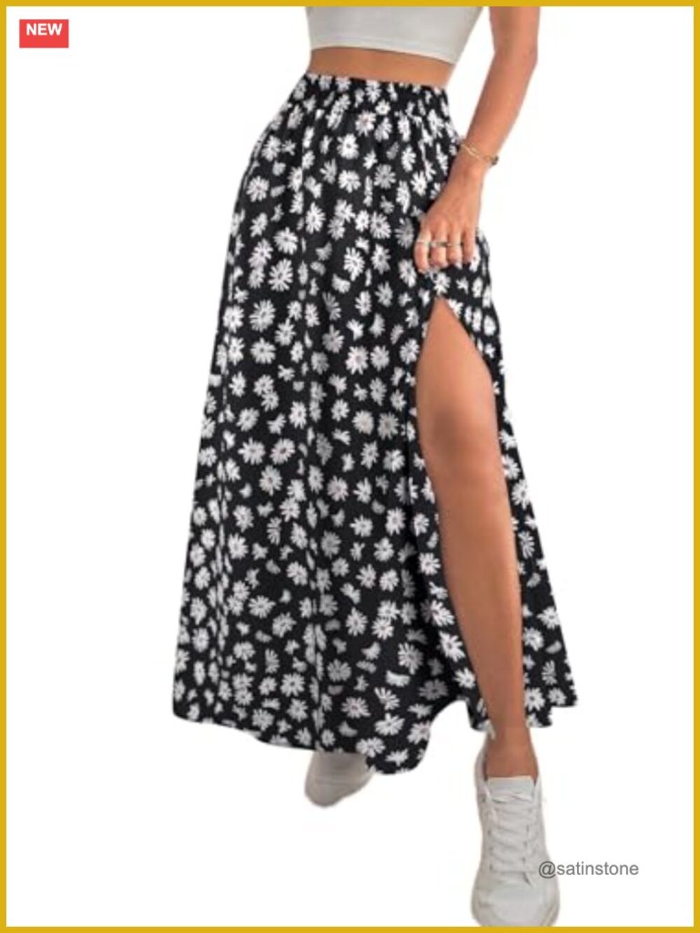 Boho Floral Slit Maxi Skirt High Waisted Long